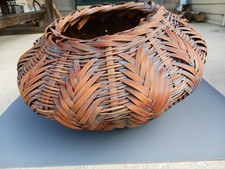 Title Vintage MCM Japanese Ikebana Bamboo Basket Hand Woven Sculptural 16