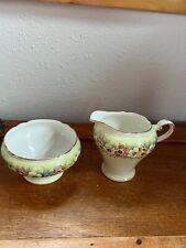 Vintage Ansley England Marked Porcelain Creamer & Sugar w Blue Yellow Red & Whit picture