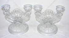 Jeanette Clear Glass Double Hole Candle Holder Set of 2 Iris Herringbone picture