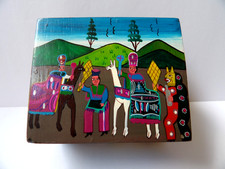 Ecuadorian Tigua Folk Art Painted Wood Trinket Box Hinged Handmade 3.5 x3 x 2