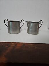 Vintage Cream and Sugar Bowls Genuine Pewter 3 Inches Tall With Handles picture
