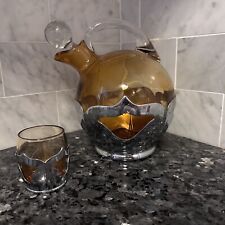 Vintage KROME KRAFT Farber Bros NY AMBER Glass Cordial DECANTER W/ 1 GLASS MCM picture