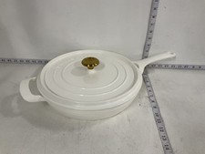 Tramontina 12 Inch Enameled Cast Iron Skillet Pan with Lid White Gold Knob picture