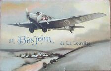 Fantasy Aviation 1928 Art Deco French Postcard, Women in Airplane, Color Litho picture