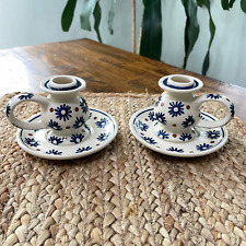 Polish Pottery Boleslawiec Wiza Signed Candle Holders Set of 2 Hand Painted picture