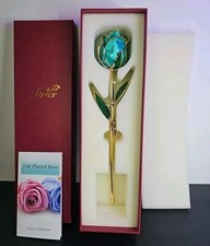 Beautiful Gold Dipped Rose 24K Plated Forever Preserved Roses Flower Blue 11