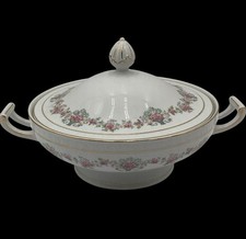 Antique ZS & Co Bavaria Covered Vegetable Tureen Pink Rose Mignon Empire 1880 picture