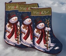 Vintage /memories / old time Christmas Tapestry Snowman Christmas Stocking  picture
