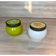 Avon Skin Softener Jars Women 5oz Green White Vintage Field Flowers Patchwork picture