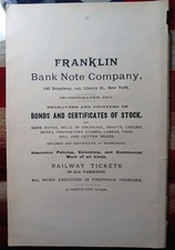 ~1896 Print Advertising FRANKLIN BANK NOTE CO engravers Stocks Bonds RR Tickets picture