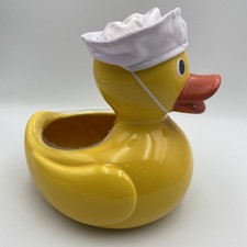 Teleflora Large Yellow Duck Ceramic Planter Vase Just Ducky W White Hat VTG Nos picture