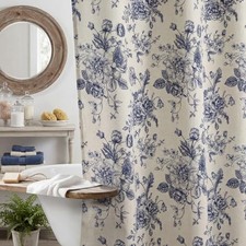  Floral Linen Shower Curtain Blue and White Vintage Linen Shower Curtain 72 x  picture