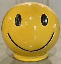 Vintage McCoy Pottery Smiley Face Bank Yellow Ceramic w/Stopper USA 6.25