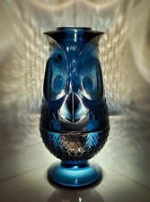 Vintage Viking Glass Charcoal Blue Owl Fairy Lamp 🦋 picture