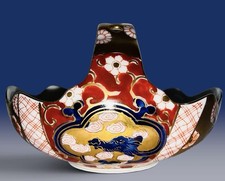Hokutosha Occupied Japan Imari Porcelain Basket Hand Painted Red Blue Gold picture
