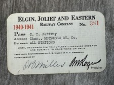 Vintage Elgin Joliet & Eastern Railway Co 1940-1941 Train Pass Card Railroad IL picture