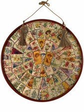 Antique 1910s Tobacco Cigarette Silk Pillow Crazy Quilt Actress Framed Round picture
