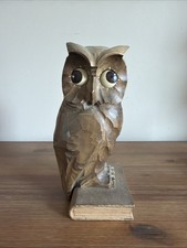 Rare Antique Oswald Germany Owl Wind-Up Clock Rolling Eye Black Forest Whimsical picture