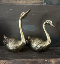 Vintage Pair Of Solid Brass Swan Planters MCM Hollywood Regency Made In Korea VG picture