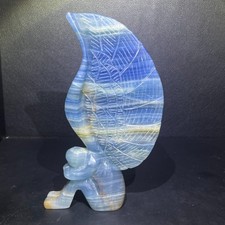 1.55LB 180mm Natural Blue Onyx Fairy Carving Crystal Ornament Gift picture