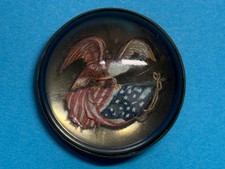 CIVIL WAR, ANTIQUE REVERSE PAINTED GLASS PATRIOTIC PIN, BROOCH, VINTAGE picture