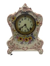 Antique Ansonia Royal Bonn La Clair Porcelain Mantel Clock 8 Day Key Wind Floral picture