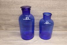 Cobalt Blue Glass Jug Vase Set Of 2 Small Large Home Decor Collectible picture