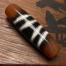 Tibetan Buddhism Agate Inlaid Silver Wire 4 Line Totem Dzi Bead Pendant G570 picture