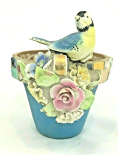 Mosaic Art Tile Planter Pot Flowerpot Artisan Pottery Bird Flowers 10x7