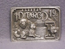 Vintage - IDITAROD 19 - c.1991 - Pewter  Belt Buckle - Decent Used Cond. picture