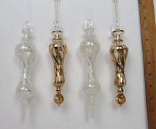 4 VTG GLASS SPIRE CHRISTMAS ORNAMENTS 8 1/4