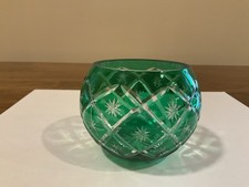 Vintage Bohemian Emerald Green Cut to Clear Crystal Votive Candle Holder picture