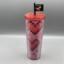 Starbucks Valentine's Cold Cup 2025 8 Bit Hearts 24oz Venti Pink Tumbler NEW picture