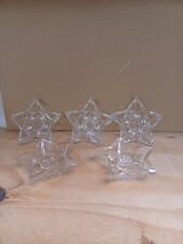 Vintage 5 Point Star Shaped Clear Glass Taper Candle Candlestick Holder Set Of 5 picture