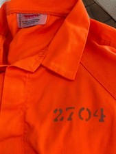 Authentic Bob Barker Prison Inmate Jumpsuit Orange Movie Prop Wardrobe XL Qty 3 picture