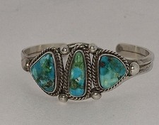 AMAZING NAVAJO BEAUTIFUL Royston Turquoise Sterling Silver Cuff Bracelet SIGNED picture