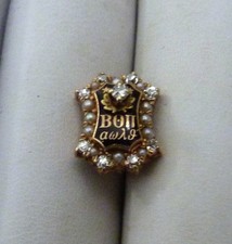 14K GOLD 1905 AULD DIAMONDS PEARLS BETA THETA PI FRATERNITY BADGE SWEETHEART PIN picture