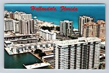 Hallandale FL-Florida, Aerial Highrise Bldgs. Waterways Vintage Postcard picture