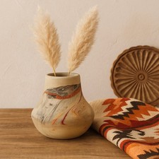 Vintage Nemadji Pottery Vase USA Swirl Marbled Clay Art Southwestern Decor 5” picture