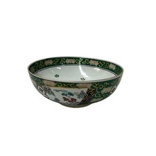 Vintage Oriental Imari Emerald Green Flora Landscape Porcelain Bowl Art GB853 picture