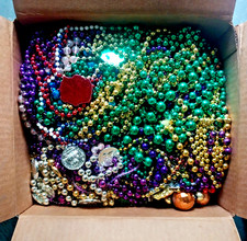 Approx;23 lbs Mardi Gras Beads Bulk Purple Green Gold Mix, Some Trinkets & Coins picture