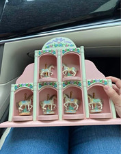 Pink Wooden Tiered Figurine Display Shelf w/ Horse Figurines, Boxed picture