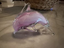 Blown Glass Dolphin Figurine Pink Paperweight Beach Coastal Nautical Theme picture
