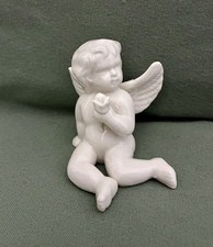 Vtg Porcelain Angel Cherub w/Rose Shelf Glossy White Shabby Chic Home Decor picture
