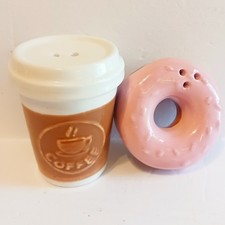 Coffee & Donut Salt And Pepper Shakers Set Ceramic Novelty Kitchen Fun picture