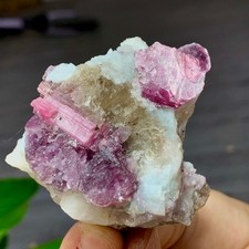 92G Natural Red tourmaline with purple lepidolite mineral crystal specimen picture