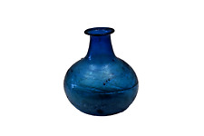 Antique Blown Glass Chestnut Bottle Free Blown Globular Flask Seed Bubble Blue