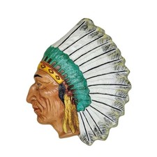Vintage 1940s Headdress Native American Chief Chalkware Plaster Wall Hanging picture