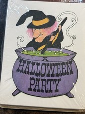 Vtg J.T. Murphy Halloween Invitations Pack Of 25 Cards Envelopes Witch Cauldron picture