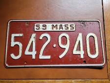 Vintage 1959 Massachusetts License Plate Tag 59 MASS MA 542-940 Auto Man Cave picture